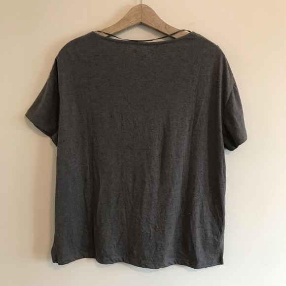 Ecote | Gray Beaded Pom Pom Boho Short Sleeve Tee - Picture 6 of 6